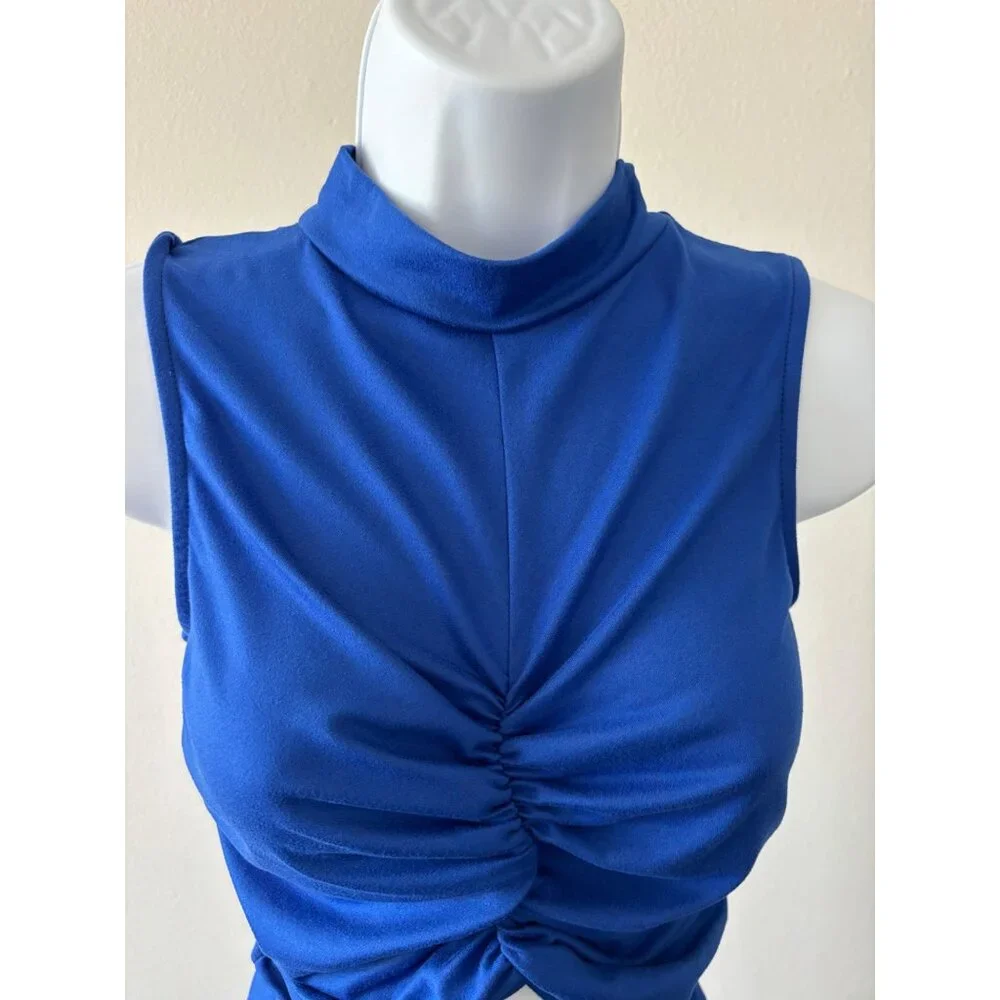 Skirt & Crop Top Set Large BodyCon Blue Ruched Y2K Glam Cyber Grunge Festival - Picture 11 of 15